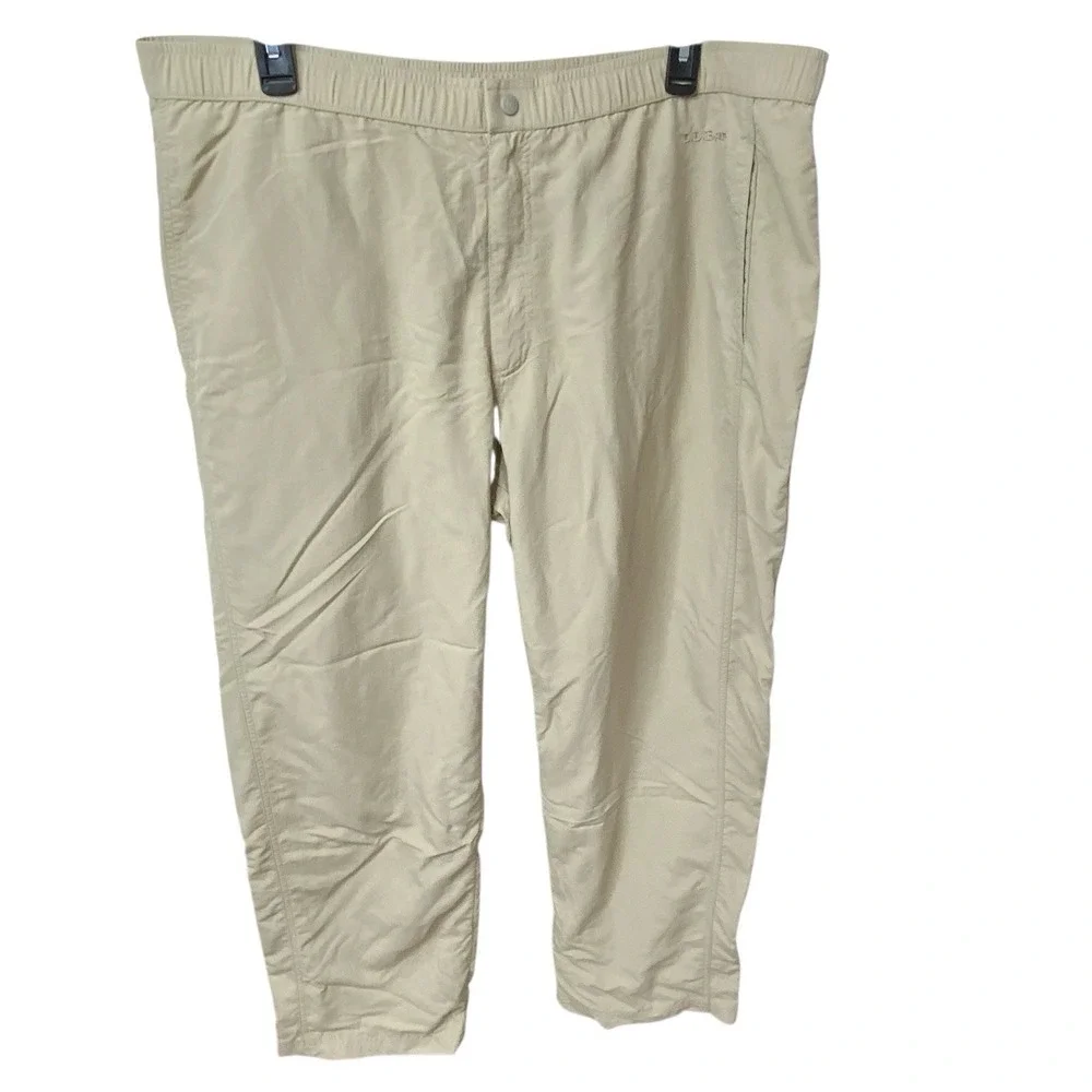 LL Bean Mens Nylon Tan Hiking Pants 0FVL4 Ankle Zip Outdoor‎ XXL 2XL Drawstring